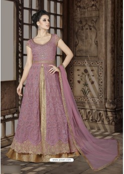 Mauve Net Embroidered Floor Length Suit