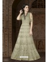 Olive Green Net Embroidered Floor Length Suit
