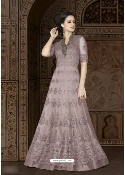 Dusty Pink Net Embroidered Floor Length Suit