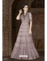 Dusty Pink Net Embroidered Floor Length Suit