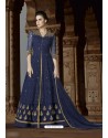 Navy Blue Net Embroidered Floor Length Suit