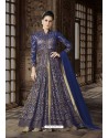 Blue Net Embroidered Floor Length Suit