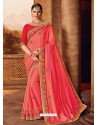 Peach Two Tone Silk Embroidered Saree