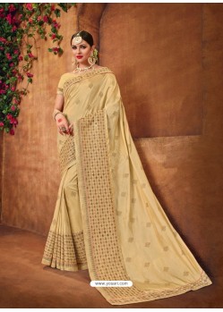 Beige Two Tone Silk Embroidered Saree