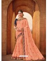 Peach Silk Embroidered Saree