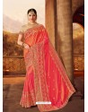 Peach Two Tone Silk Embroidered Saree