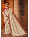 Off White Silk Embroidered Saree