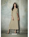 Pretty Taupe Cotton Embroidered Kurti