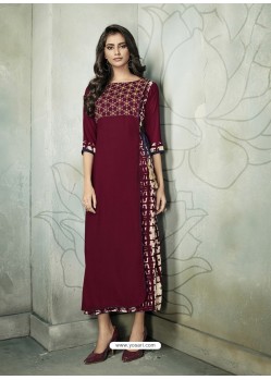 Glamorous Maroon Printed Party Wear Kurti