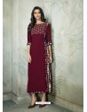 Glamorous Maroon Printed Party Wear Kurti