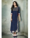 Graceful Navy Blue Cotton Party Wear Kurti