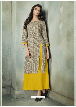 Elegant Yellow Printed Party Wear Kurti