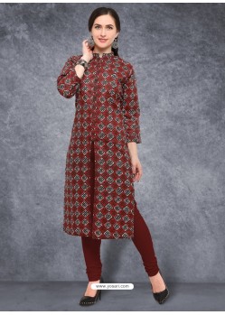 Perfect Wine Printed Party Wear Kurti