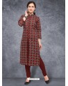 Perfect Wine Printed Party Wear Kurti