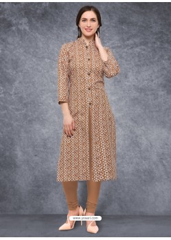 Markable Beige Cotton Printed Kurti