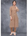 Markable Beige Cotton Printed Kurti