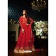 Red Faux Georgette Floor Length Suit