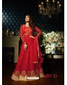 Red Faux Georgette Floor Length Suit