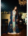 Peacock Blue Faux Georgette Floor Length Suit