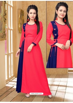 Crimson Rayon Slub Cotton Party Wear Kurti