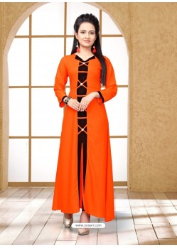 Orange Cotton Party Wear Kurti