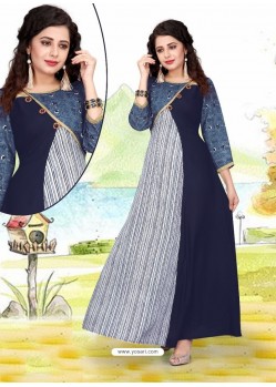 Blue Cotton Party Wear Kurti