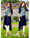 Blue Rayon Slub Cotton Party Wear Kurti