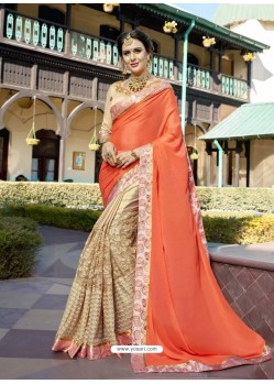 Asthetic Orange Fancy Fabric Saree