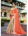 Asthetic Orange Fancy Fabric Saree