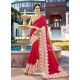 Fashionable Crimson Embroidered Saree