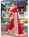 Fashionable Crimson Embroidered Saree