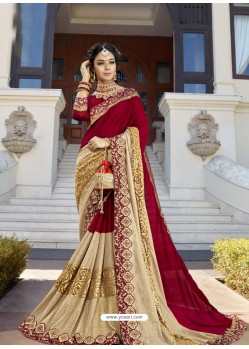 Stupendous Wine Embroidered Saree