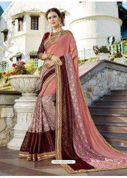 Superb Peach Embroidered Saree