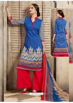 Blue Pure Cotton Printed Palazzo Suit