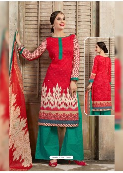 Adorable Red Printed Palazzo Suit