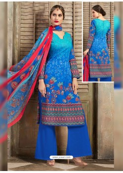 Blue Printed Palazzo Suit