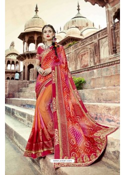 Delightful Red Georgette Party Wear Saree