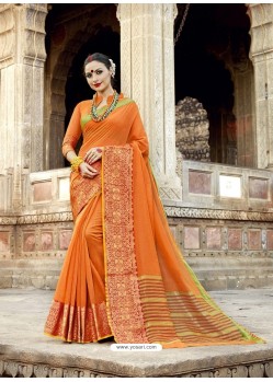 Beautiful Orange Cotton Silk Saree