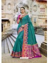 Eye Catching Teal Cotton Silk Jacquard Border Saree