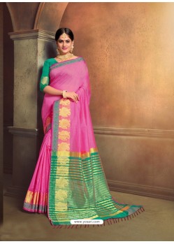 Genius Pink Cotton Silk Party Wear Saree