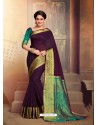 Perfect Purple Cotton Silk Party Wear Saree