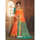 Astonishing Orange Cotton Silk Party Wear Saree