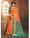 Astonishing Orange Cotton Silk Party Wear Saree