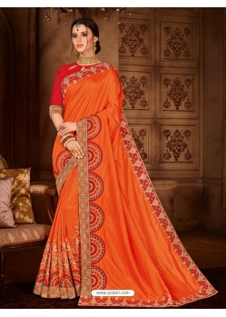 Remarkable Orange Silk Designer Saree