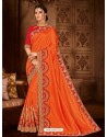 Remarkable Orange Silk Designer Saree