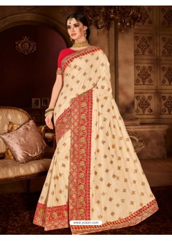 Spectacular Off White Silk Designer Saree