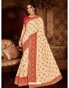 Spectacular Off White Silk Designer Saree