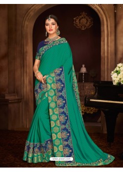 Sensational Teal Two Tone Saree