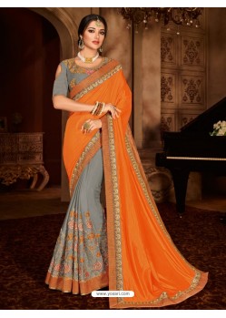 Wonderful Orange Two Tone Designer Saree