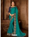 Attractive Teal Silk Designer Saree